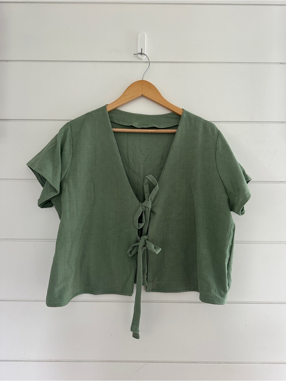 NWOT- Handmade - Tie Front Top - Sage Green Size - Approx xl- See Measurement